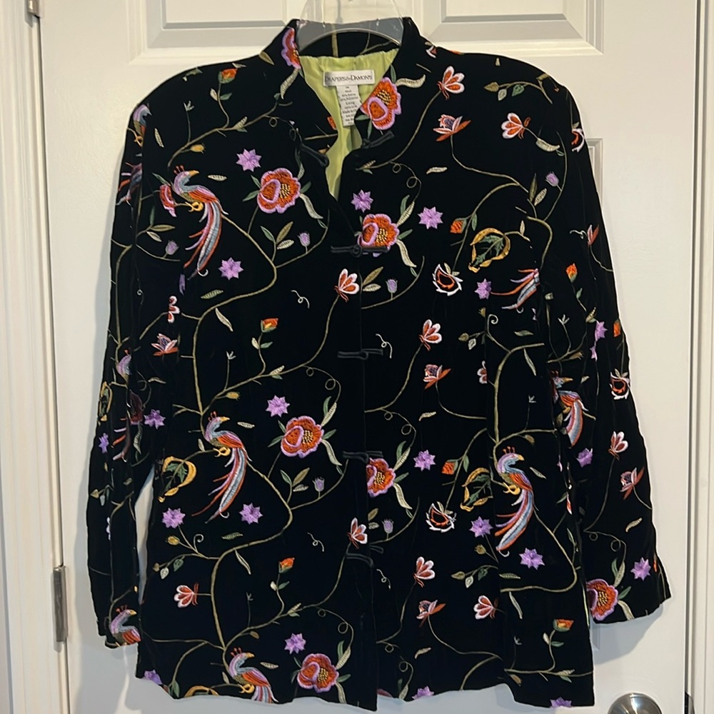 Draper’s & Damon’s Black Velvet Jacket with Exquisite Embroidery - Size 1X (New)
